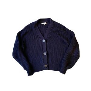 Loft 100% Cotton Cardigan Sweater in Navy Blue XS